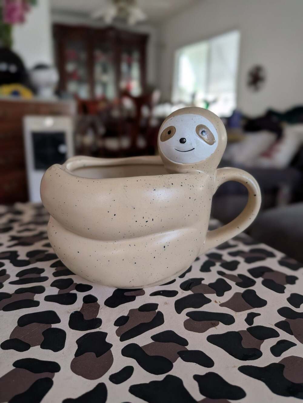 Urban Outfitters 3D Sloth Ceramic Mug Cup Tan Speckled